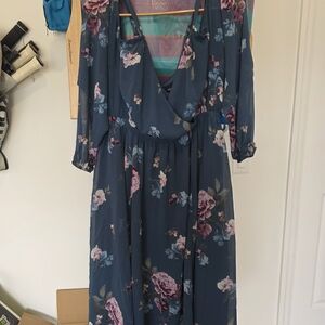 Torrid Navy Floral Long Sleeve Dress